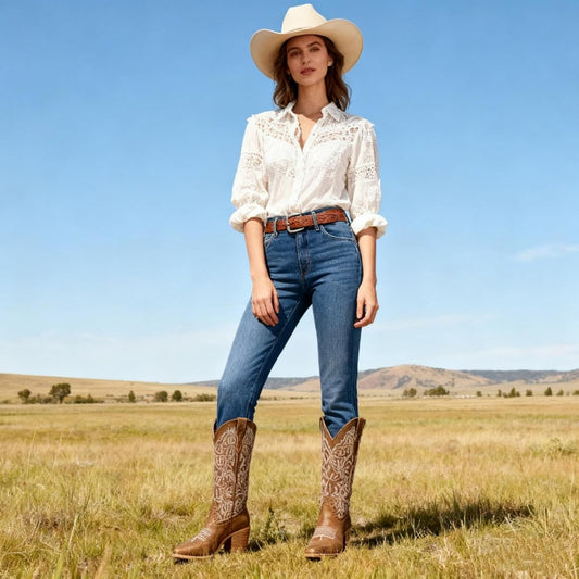 Women's Embroidered Knee-High Western Cowboy Boots, Soft Faux Leather Pull-On Fashion Cowgirl Boots with Pointed Toe and Chunky Heel for Concert, Festival, Party and Daily Outfit