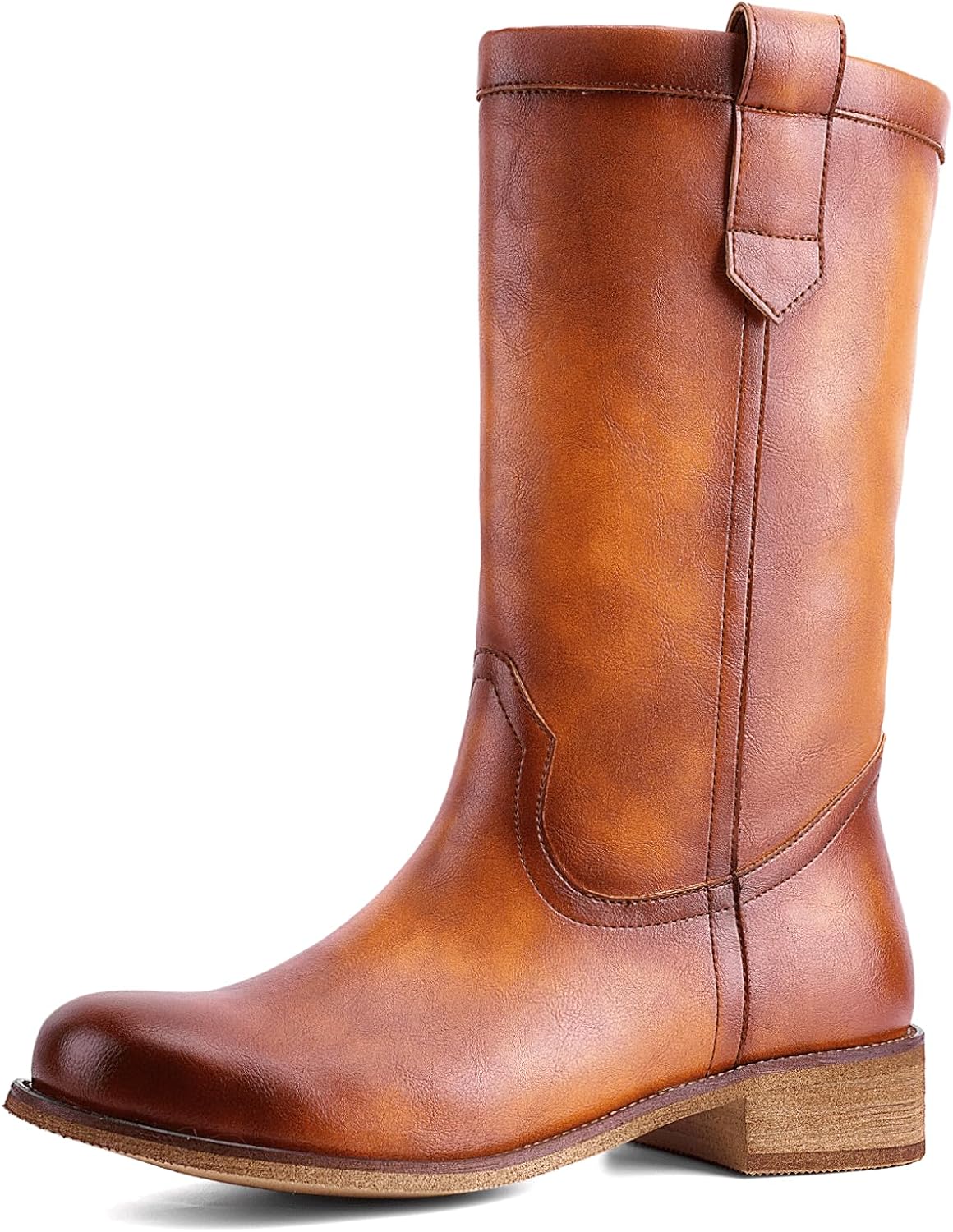 Women's Mid Calf Riding Boots with Chunky Heel, Pull On Classic Boots, Comfortable Round Toe Casual Dress Boots for Daily Party Dating Commuting