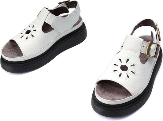 Women's Floral Brown Platform Sandals Adjustable Buckle with Non-Slip Sole T-Strap Comfort Open Toe Slip On Summer Beach Sandals