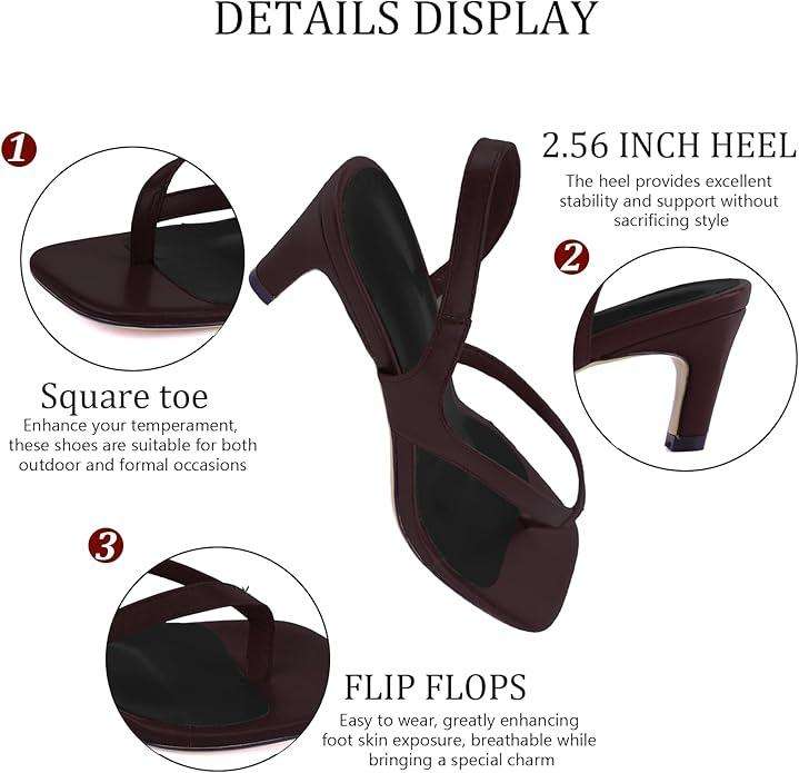 Women's Kitten Heel Flip Flops Open Toe Low Heel Beach Shoes Spaghetti Strap Square Toe Sandals