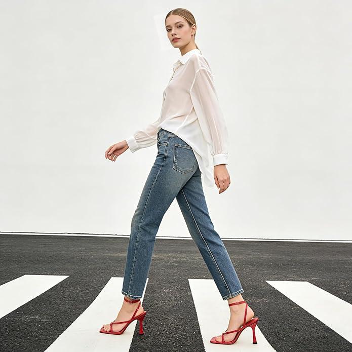 Women's Square-Toe High-Heel Sandals - Adjustable strap design inspired by flip-flops, essential high heels for parties and cocktail events