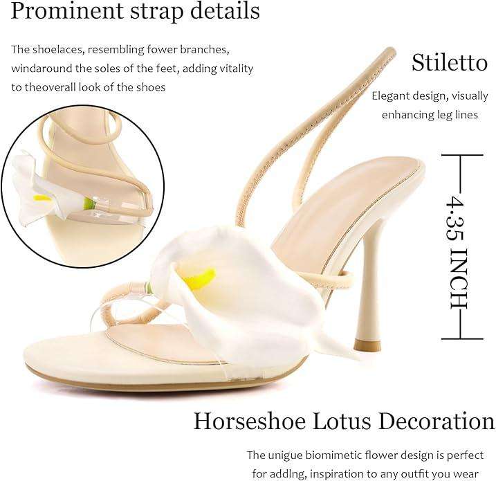 Flower High Heels for Women Calla Lily Open Toe Floral Stilettos Heels Sexy Strappy Heeled Sandals Wedding Birthday Dressy