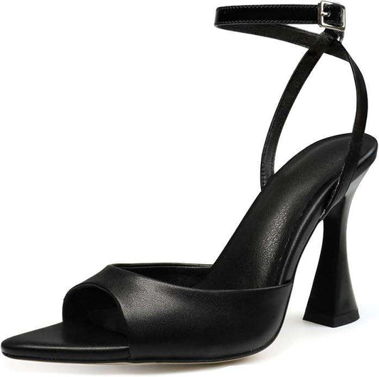 Black High Heels for Women Strappy Pointed Open Toe Heels Ankle Strap Kitten Heeled Sandals Wedding Bridal Party Prom Sexy Dress Shoes