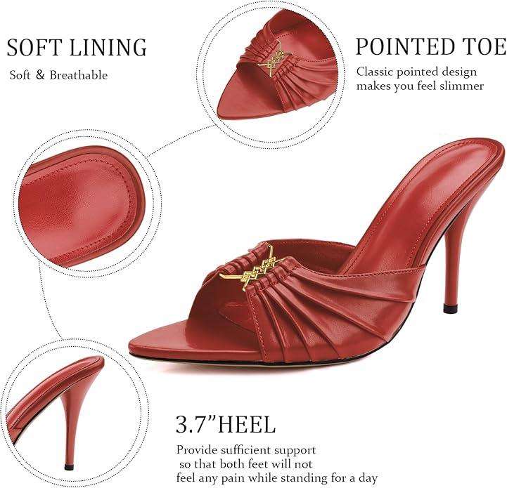 3.7-inch Women's Stiletto Mule Pointed Toe Open Toe High Heel Sandals Sexy Evening Dress Party Shoes