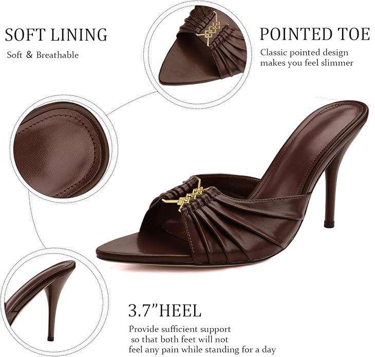 3.7-inch Women's Stiletto Mule Pointed Toe Open Toe High Heel Sandals Sexy Evening Dress Party Shoes