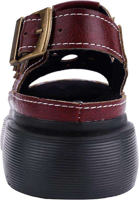 Women's Floral Brown Platform Sandals Adjustable Buckle with Non-Slip Sole T-Strap Comfort Open Toe Slip On Summer Beach Sandals