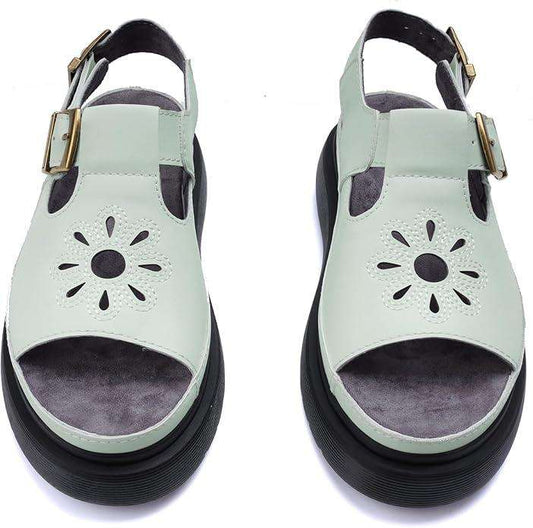 Women's Floral Brown Platform Sandals Adjustable Buckle with Non-Slip Sole T-Strap Comfort Open Toe Slip On Summer Beach Sandals