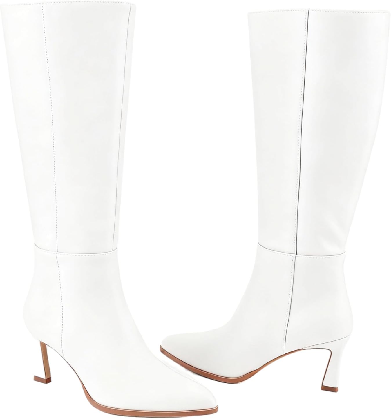 Women's Knee High Boots with Kitten Heel, Classic Faux Leather Pointed Toe Tall Boots with Side Zipper, Elegant Dress Boots for Work Party and Daily Wear 