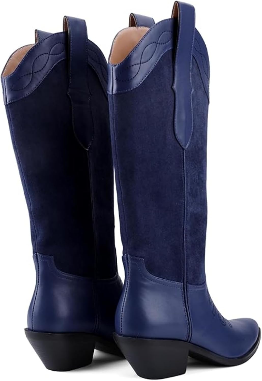 Cowboy Boots for Women Comfortable Chunky Heel, Embroidered Western Knee High Boots with Pointed Toe for Country Concert, Retro Cowgirl Style 