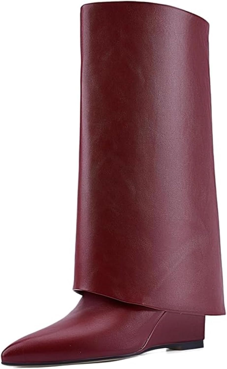 Fold Over Knee High Boots for Women, Slouchy Pull On Wedge Heel Boots with Pointed Toe, Vintage Style Dress Boots for Party, Dating, Fall Casual Outfits 