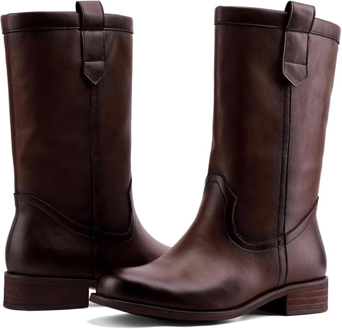 Women's Mid Calf Riding Boots with Chunky Heel, Pull On Classic Boots, Comfortable Round Toe Casual Dress Boots for Daily Party Dating Commuting