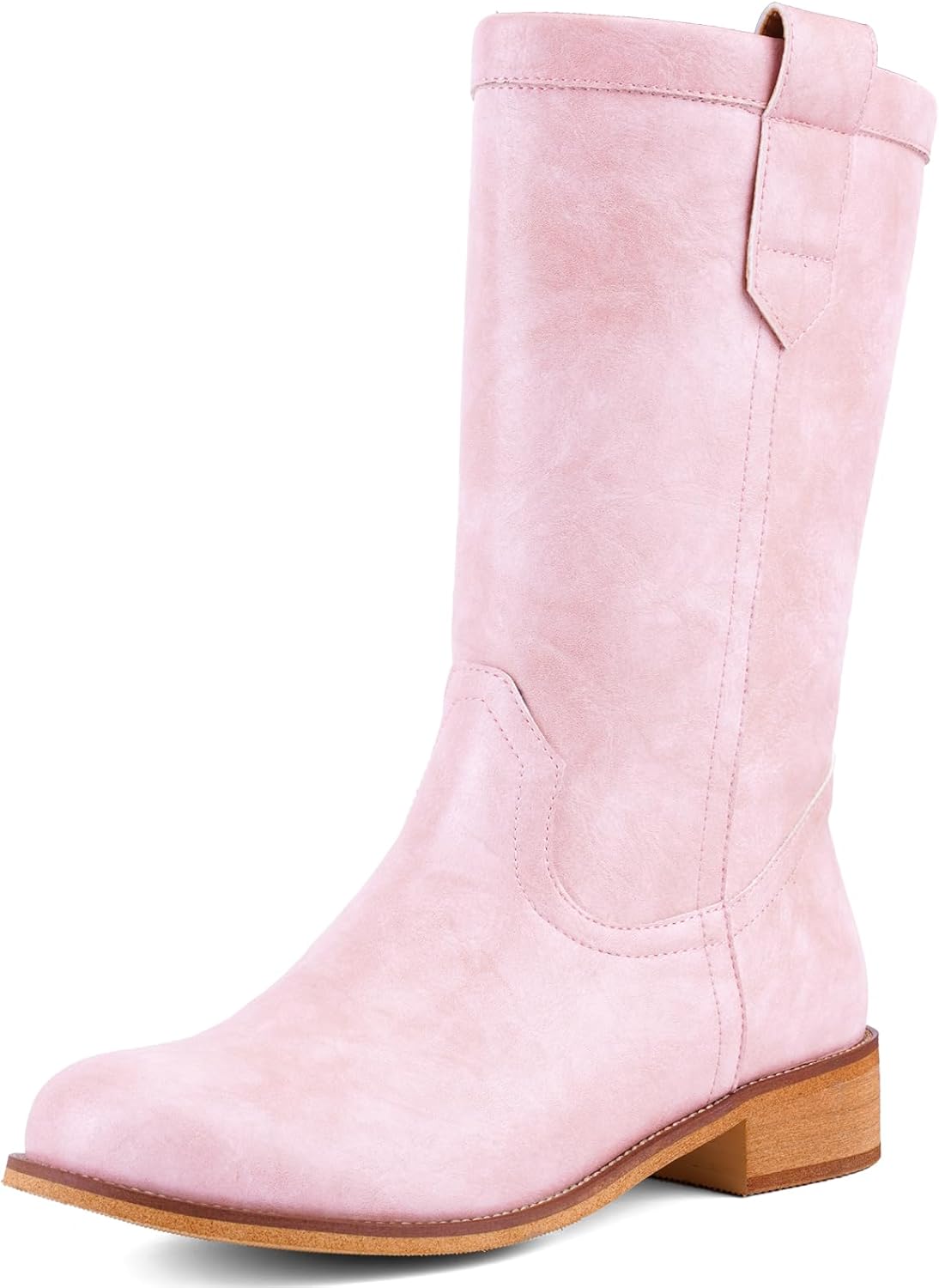 Women's Mid Calf Riding Boots with Chunky Heel, Pull On Classic Boots, Comfortable Round Toe Casual Dress Boots for Daily Party Dating Commuting