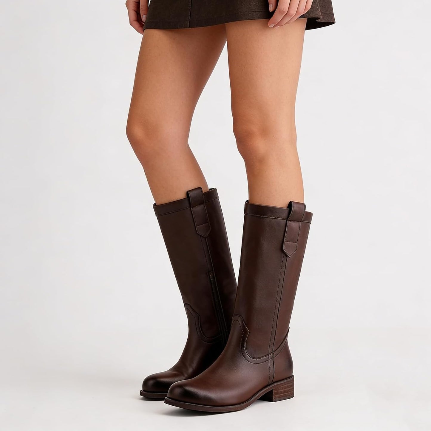 Women's Mid Calf Riding Boots with Chunky Heel, Pull On Classic Boots, Comfortable Round Toe Casual Dress Boots for Daily Party Dating Commuting