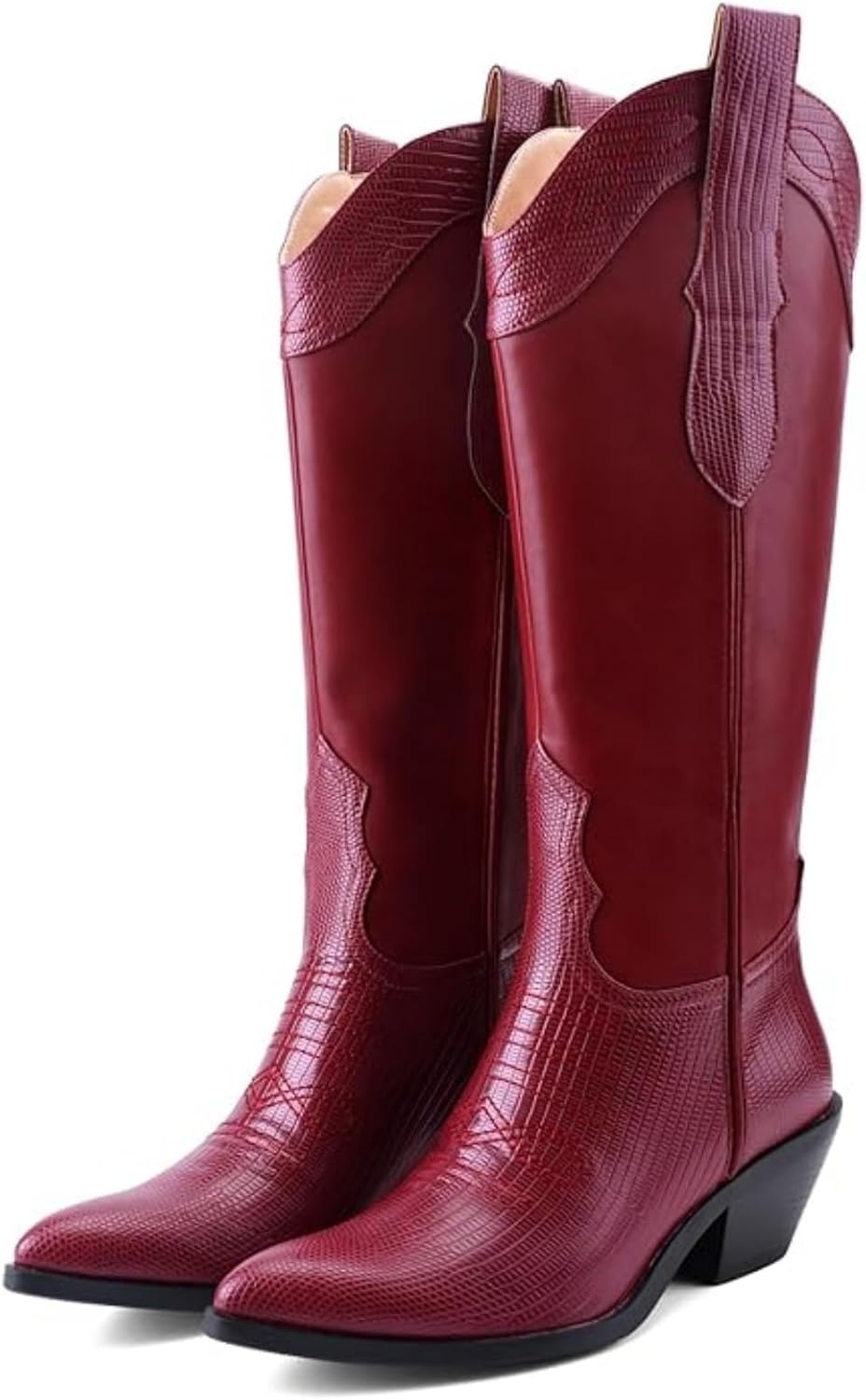 Cowboy Boots for Women Comfortable Chunky Heel, Embroidered Western Knee High Boots with Pointed Toe for Country Concert, Retro Cowgirl Style 