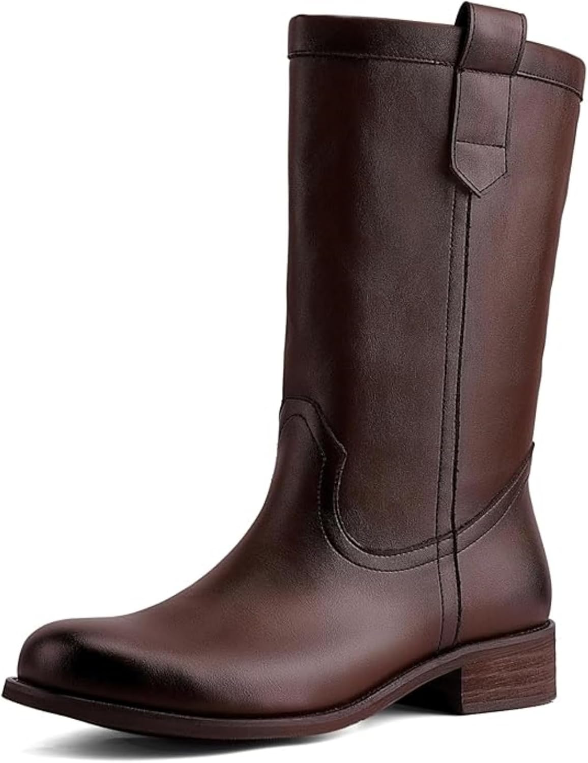 Women's Mid Calf Riding Boots with Chunky Heel, Pull On Classic Boots, Comfortable Round Toe Casual Dress Boots for Daily Party Dating Commuting