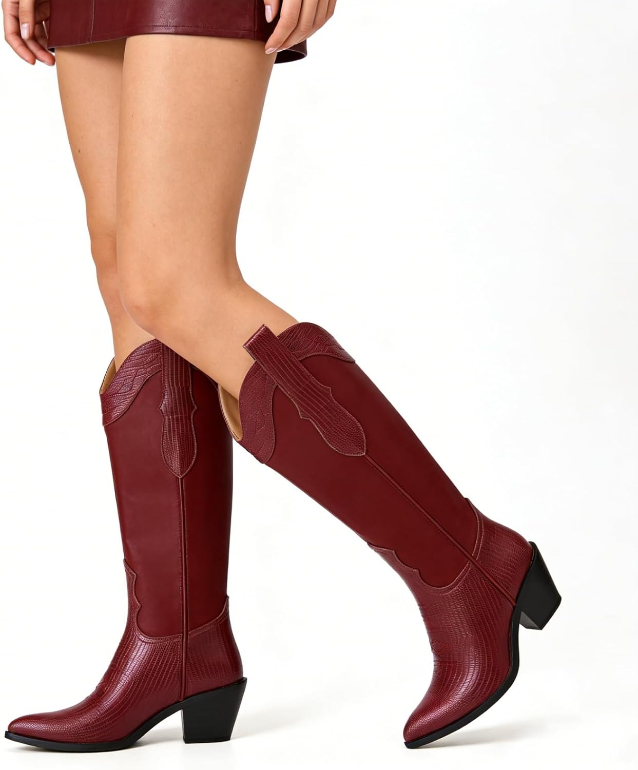 Cowboy Boots for Women Comfortable Chunky Heel, Embroidered Western Knee High Boots with Pointed Toe for Country Concert, Retro Cowgirl Style 