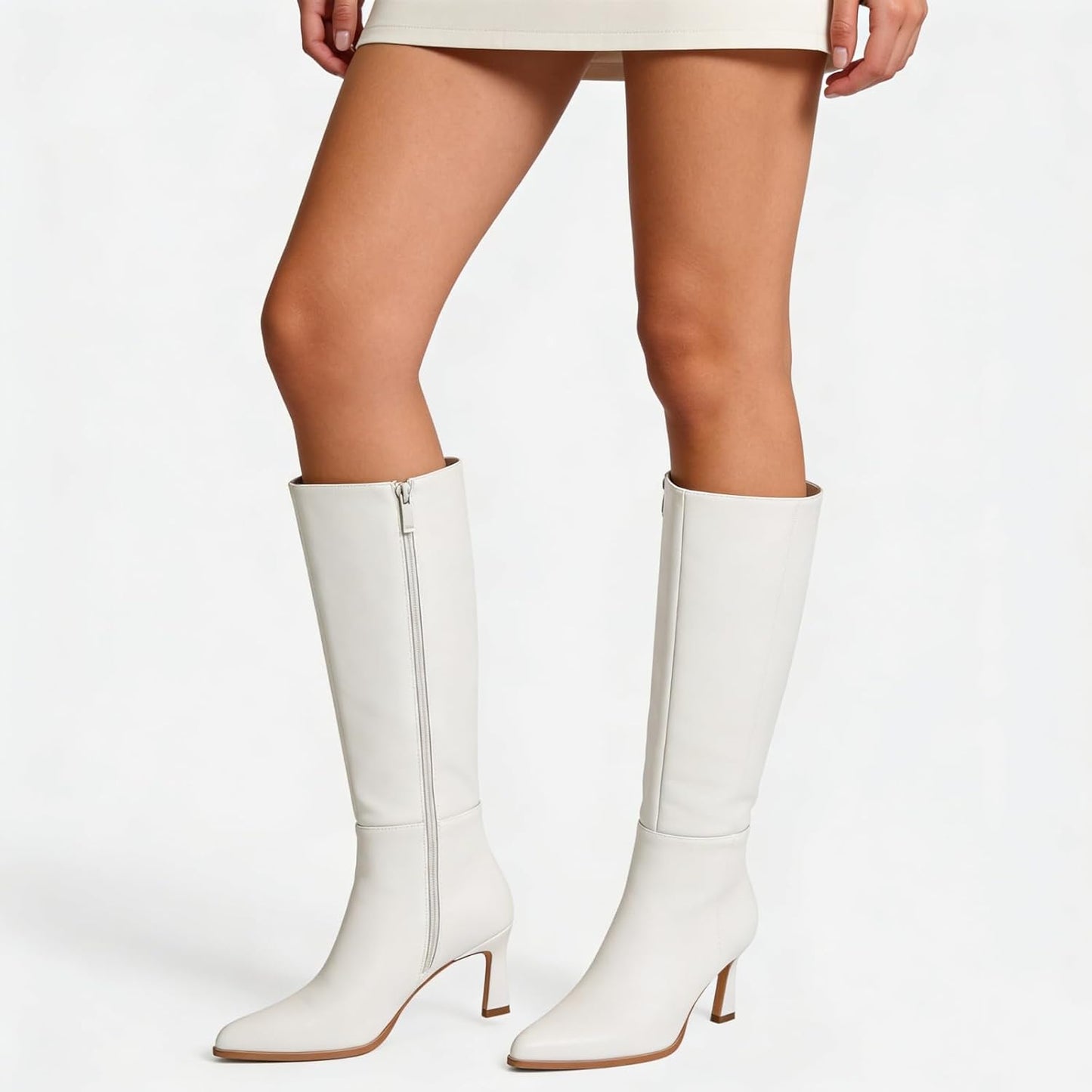 Women's Knee High Boots with Kitten Heel, Classic Faux Leather Pointed Toe Tall Boots with Side Zipper, Elegant Dress Boots for Work Party and Daily Wear 