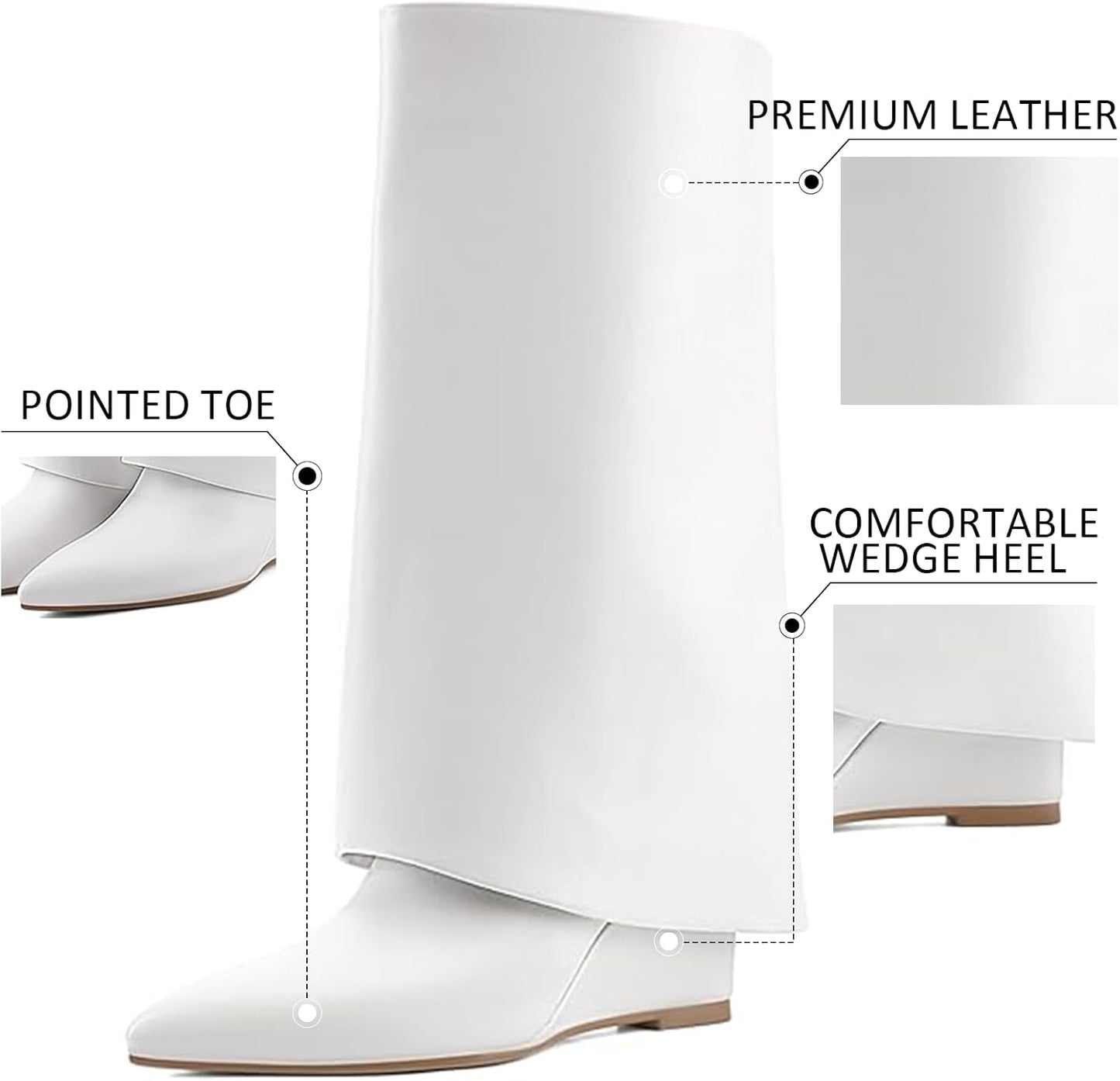 Fold Over Knee High Boots for Women, Slouchy Pull On Wedge Heel Boots with Pointed Toe, Vintage Style Dress Boots for Party, Dating, Fall Casual Outfits 