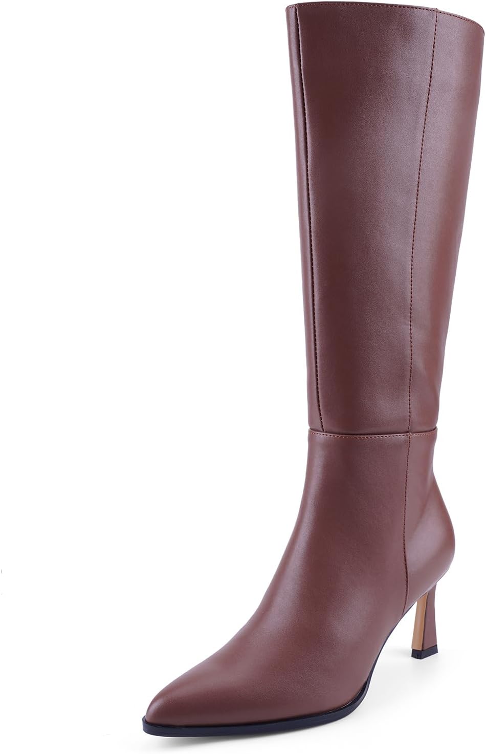 Women's Knee High Boots with Kitten Heel, Classic Faux Leather Pointed Toe Tall Boots with Side Zipper, Elegant Dress Boots for Work Party and Daily Wear 