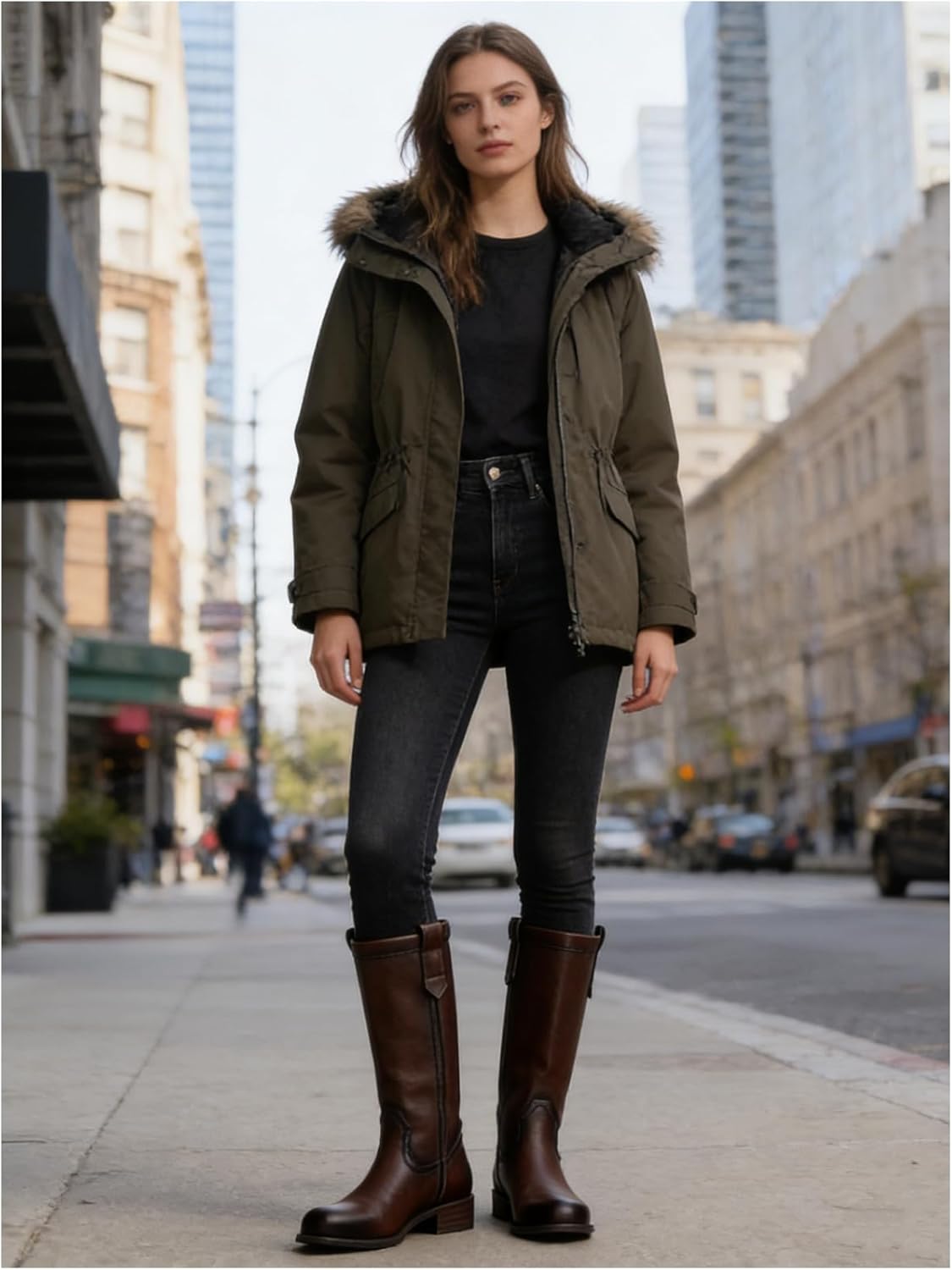 Women's Mid Calf Riding Boots with Chunky Heel, Pull On Classic Boots, Comfortable Round Toe Casual Dress Boots for Daily Party Dating Commuting