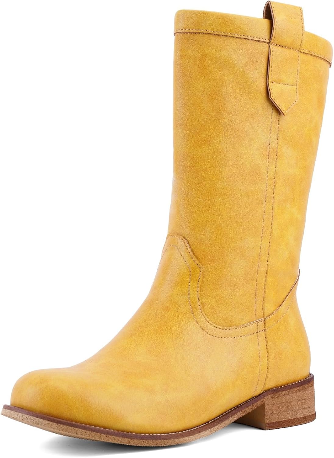 Women's Mid Calf Riding Boots with Chunky Heel, Pull On Classic Boots, Comfortable Round Toe Casual Dress Boots for Daily Party Dating Commuting 