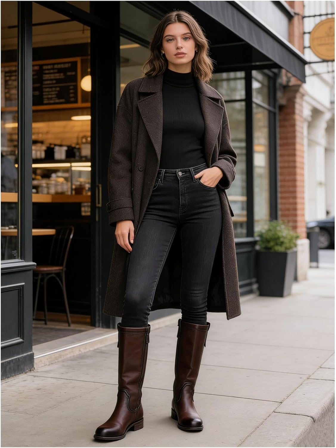 Women's Mid Calf Riding Boots with Chunky Heel, Pull On Classic Boots, Comfortable Round Toe Casual Dress Boots for Daily Party Dating Commuting