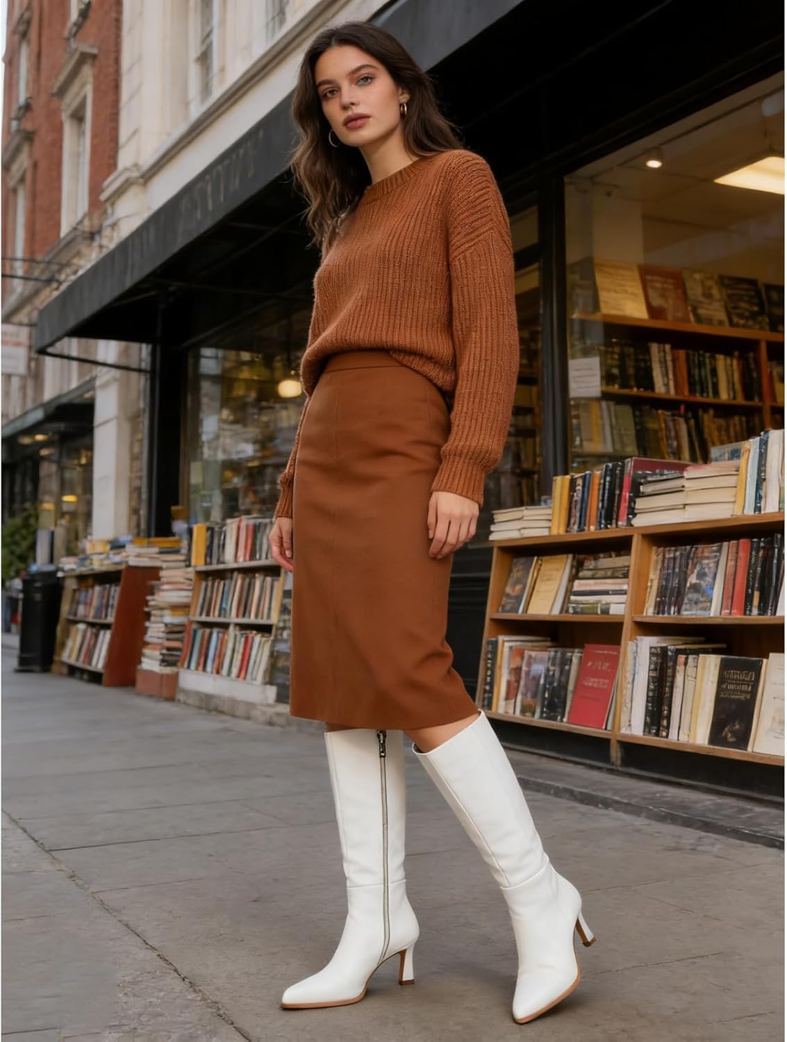 Women's Knee High Boots with Kitten Heel, Classic Faux Leather Pointed Toe Tall Boots with Side Zipper, Elegant Dress Boots for Work Party and Daily Wear 