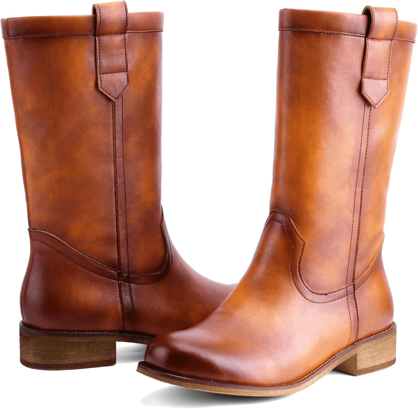 Women's Mid Calf Riding Boots with Chunky Heel, Pull On Classic Boots, Comfortable Round Toe Casual Dress Boots for Daily Party Dating Commuting