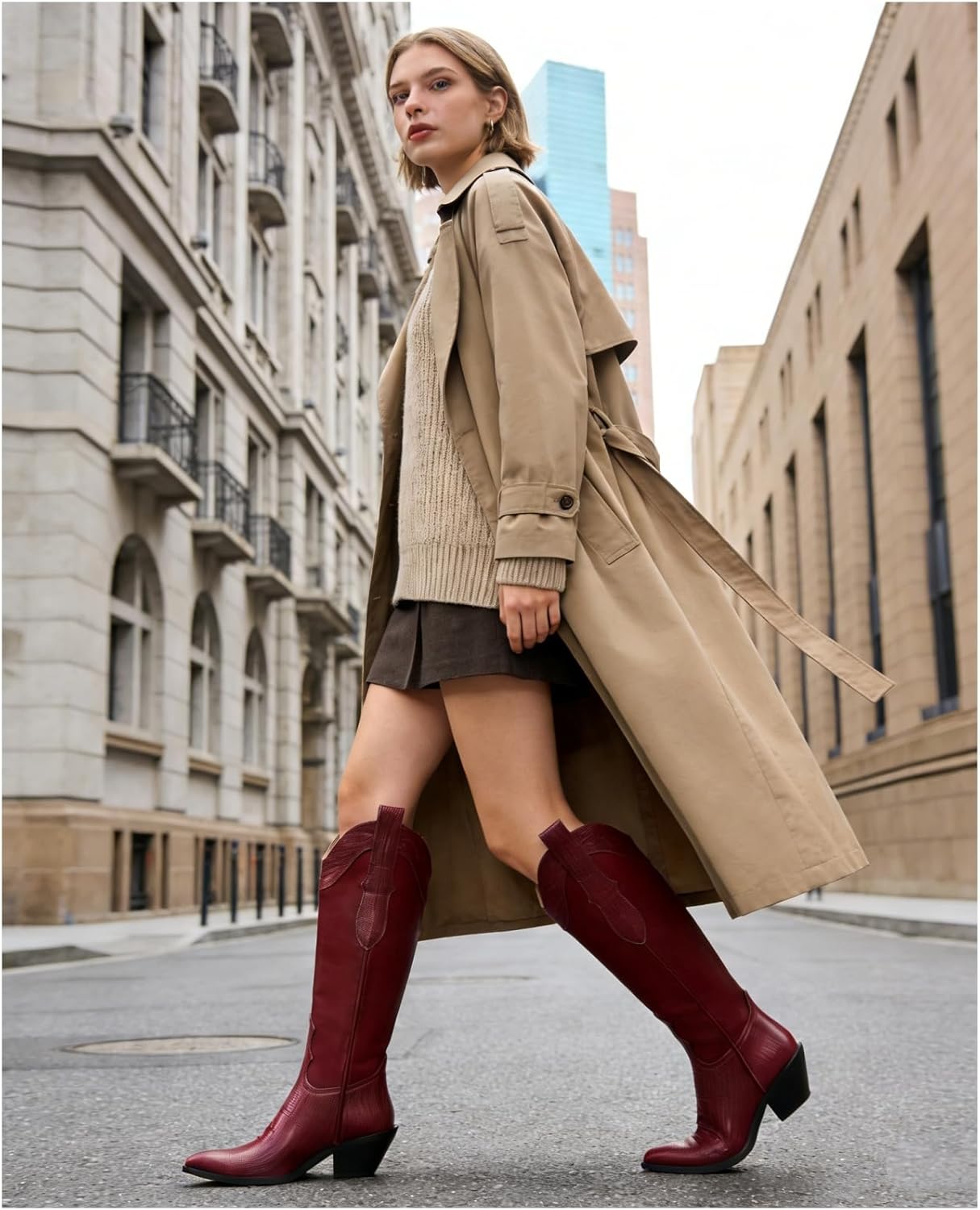 Cowboy Boots for Women Comfortable Chunky Heel, Embroidered Western Knee High Boots with Pointed Toe for Country Concert, Retro Cowgirl Style 