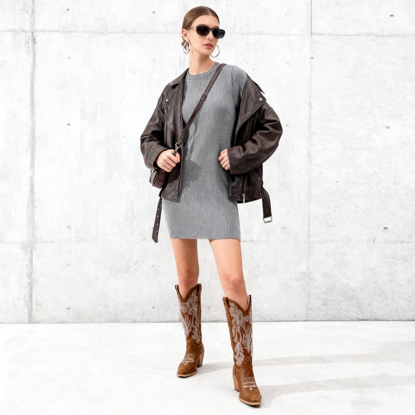 Women's White Cowboy Boots Knee High, Floral Embroidered Western Boots with Pointed Toe & Chunky Heel, Pull On Cowgirl Boots for Spring Outfit, Concert, Festival & Daily Wear 