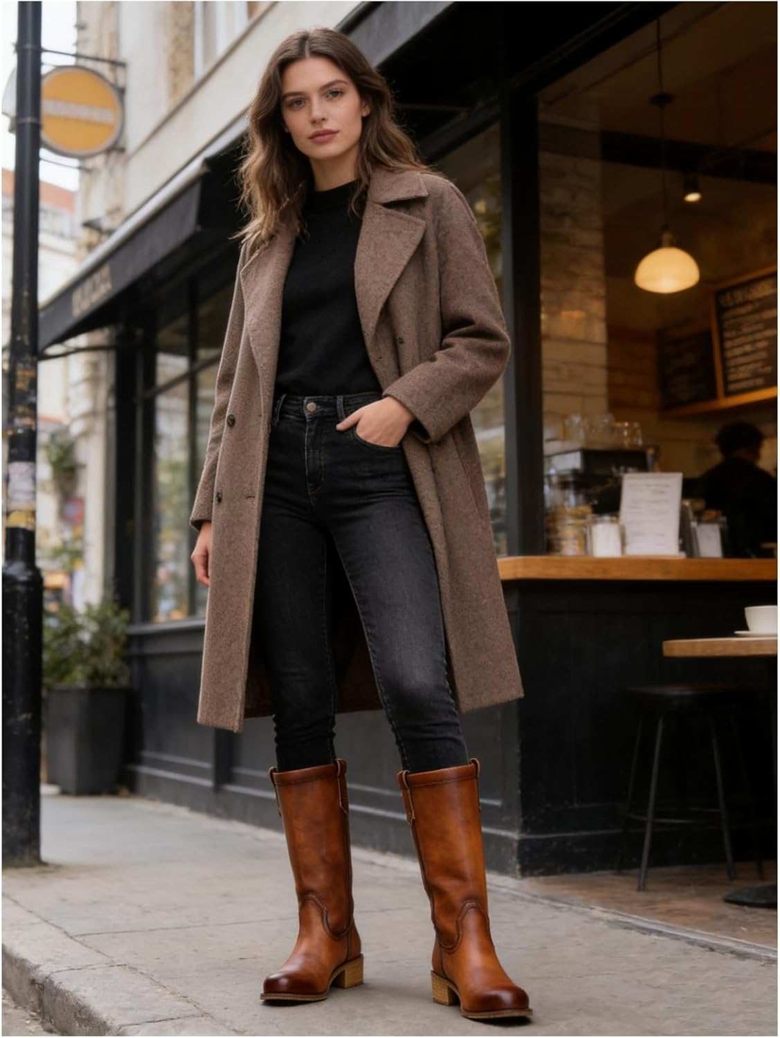 Women's Mid Calf Riding Boots with Chunky Heel, Pull On Classic Boots, Comfortable Round Toe Casual Dress Boots for Daily Party Dating Commuting