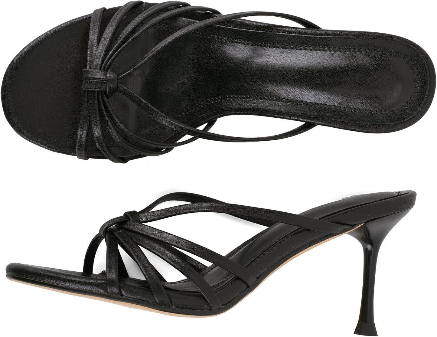Women's Heeled Sandals, Strappy Mule Heels Slip On Open Toe with Knotted Strap, Dressy High Heel Sandals for Party Daily 