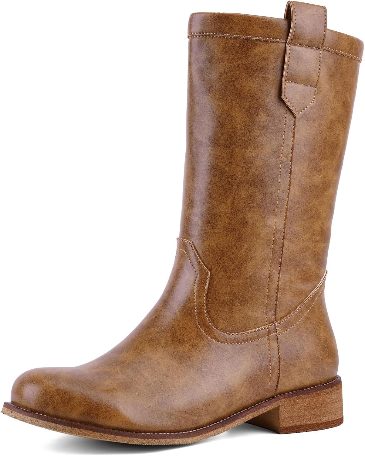 Women's Mid Calf Riding Boots with Chunky Heel, Pull On Classic Boots, Comfortable Round Toe Casual Dress Boots for Daily Party Dating Commuting 