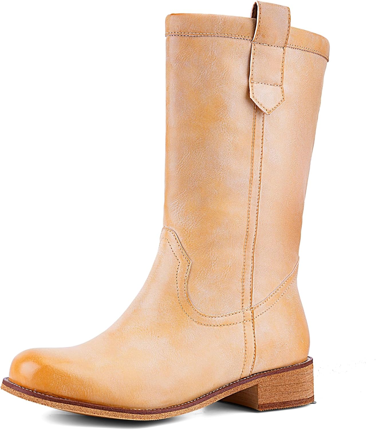 Women's Mid Calf Riding Boots with Chunky Heel, Pull On Classic Boots, Comfortable Round Toe Casual Dress Boots for Daily Party Dating Commuting 