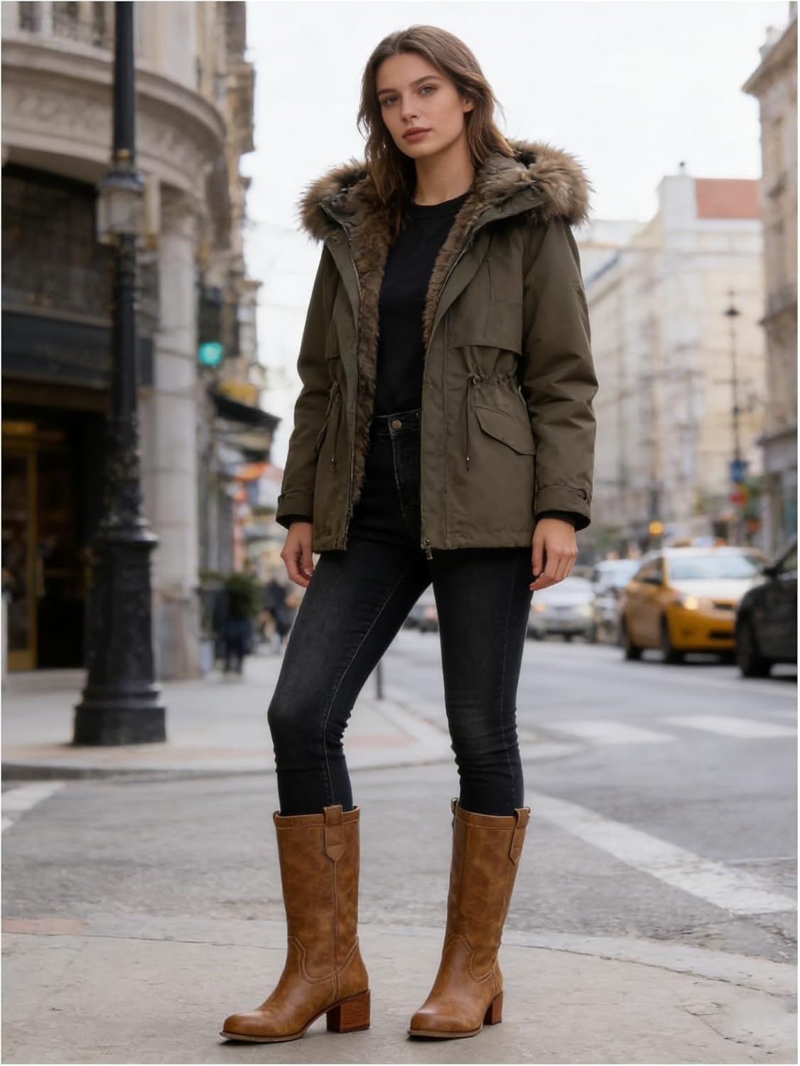 Women's Mid Calf Riding Boots with Chunky Heel, Pull On Classic Boots, Comfortable Round Toe Casual Dress Boots for Daily Party Dating Commuting 
