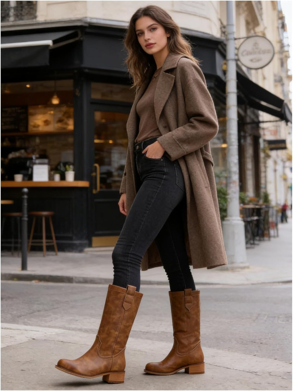 Women's Mid Calf Riding Boots with Chunky Heel, Pull On Classic Boots, Comfortable Round Toe Casual Dress Boots for Daily Party Dating Commuting 