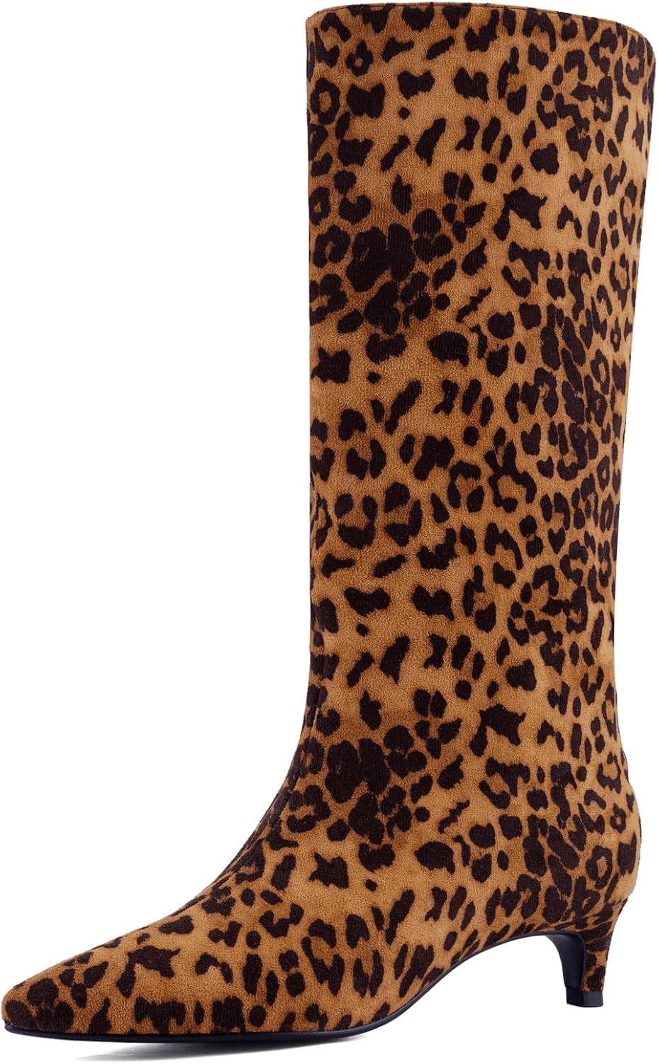 Women's Mid-Calf Boots with Studded Detail, Square Toe Low Kitten Heel Faux Leather Boots with Side Zipper, Fashion Mid Calf Boots for Party, Daily Wear and Fall Outfits 