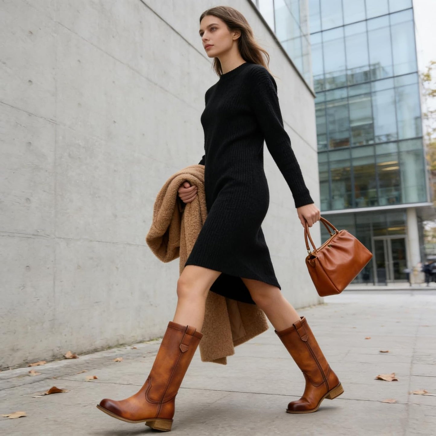 Women's Mid Calf Riding Boots with Chunky Heel, Pull On Classic Boots, Comfortable Round Toe Casual Dress Boots for Daily Party Dating Commuting