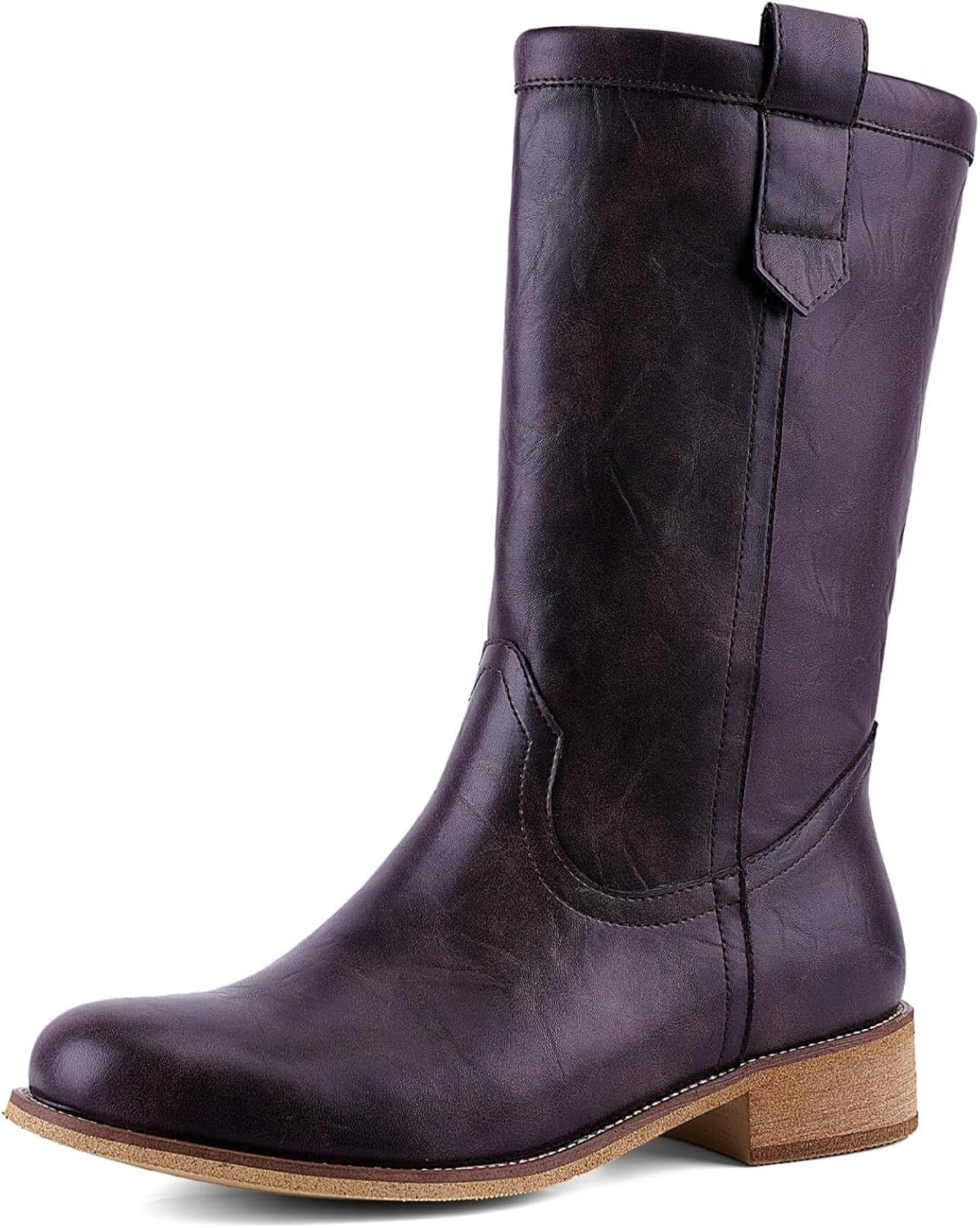 Women's Mid Calf Riding Boots with Chunky Heel, Pull On Classic Boots, Comfortable Round Toe Casual Dress Boots for Daily Party Dating Commuting 