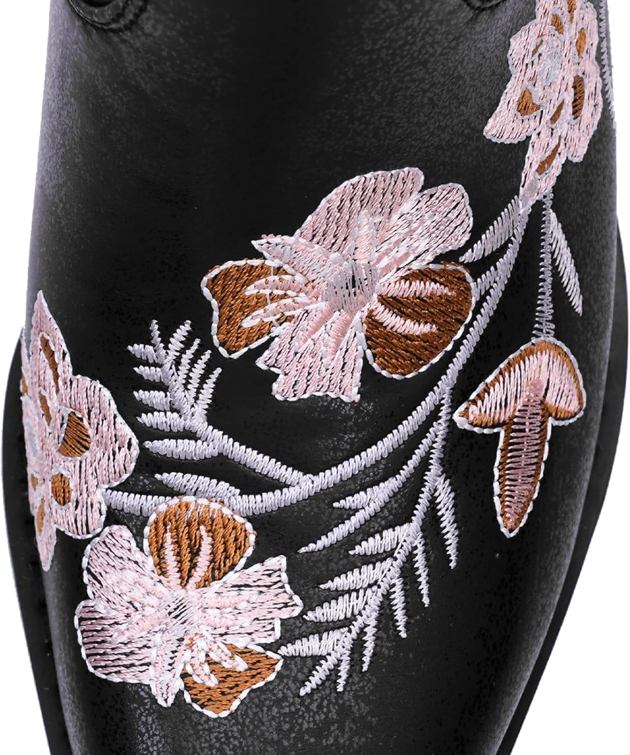 Women's White Cowboy Boots Knee High, Floral Embroidered Western Boots with Pointed Toe & Chunky Heel, Pull On Cowgirl Boots for Spring Outfit, Concert, Festival & Daily Wear 