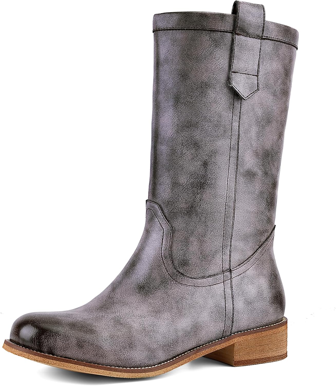 Women's Mid Calf Riding Boots with Chunky Heel, Pull On Classic Boots, Comfortable Round Toe Casual Dress Boots for Daily Party Dating Commuting 