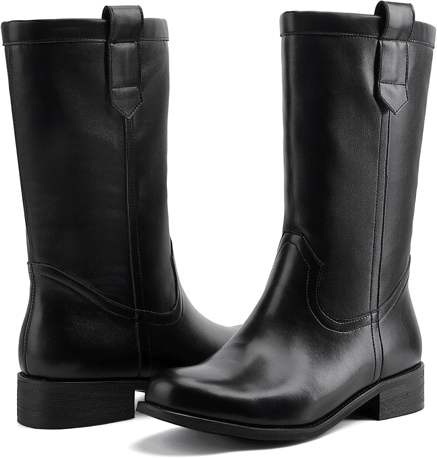 Women's Mid Calf Riding Boots with Chunky Heel, Pull On Classic Boots, Comfortable Round Toe Casual Dress Boots for Daily Party Dating Commuting 