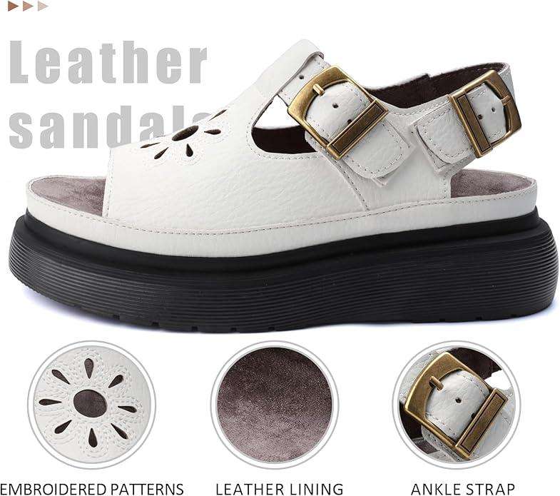 Women's Floral Brown Platform Sandals Adjustable Buckle with Non-Slip Sole T-Strap Comfort Open Toe Slip On Summer Beach Sandals