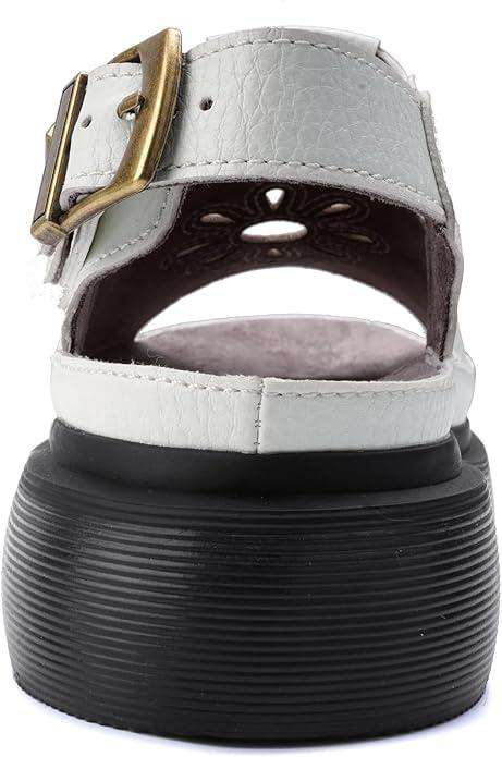 Women's Floral Brown Platform Sandals Adjustable Buckle with Non-Slip Sole T-Strap Comfort Open Toe Slip On Summer Beach Sandals