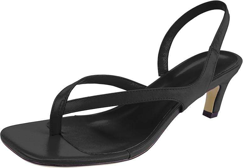 Women's Kitten Heel Flip Flops Open Toe Low Heel Beach Shoes Spaghetti Strap Square Toe Sandals