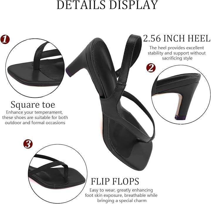 Women's Kitten Heel Flip Flops Open Toe Low Heel Beach Shoes Spaghetti Strap Square Toe Sandals