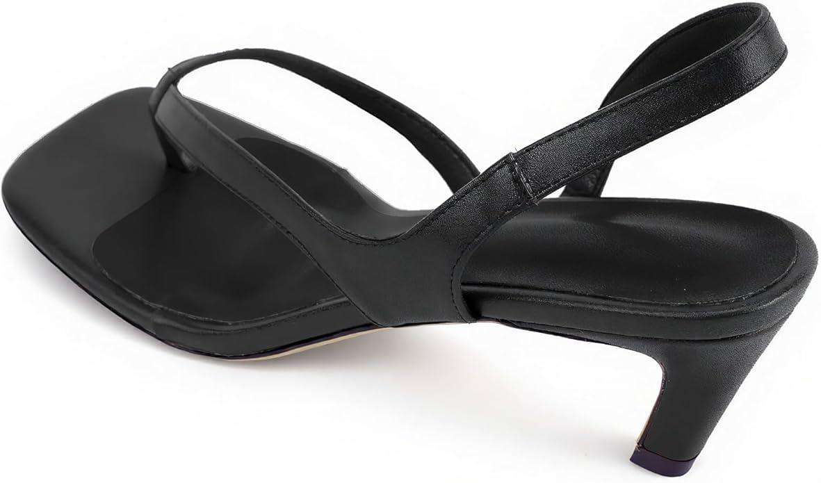 Women's Kitten Heel Flip Flops Open Toe Low Heel Beach Shoes Spaghetti Strap Square Toe Sandals