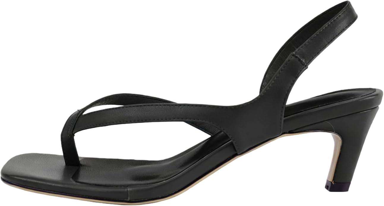 Women's Kitten Heel Flip Flops Open Toe Low Heel Beach Shoes Spaghetti Strap Square Toe Sandals