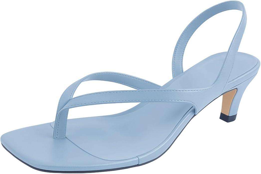 Women's Kitten Heel Flip Flops Open Toe Low Heel Beach Shoes Spaghetti Strap Square Toe Sandals