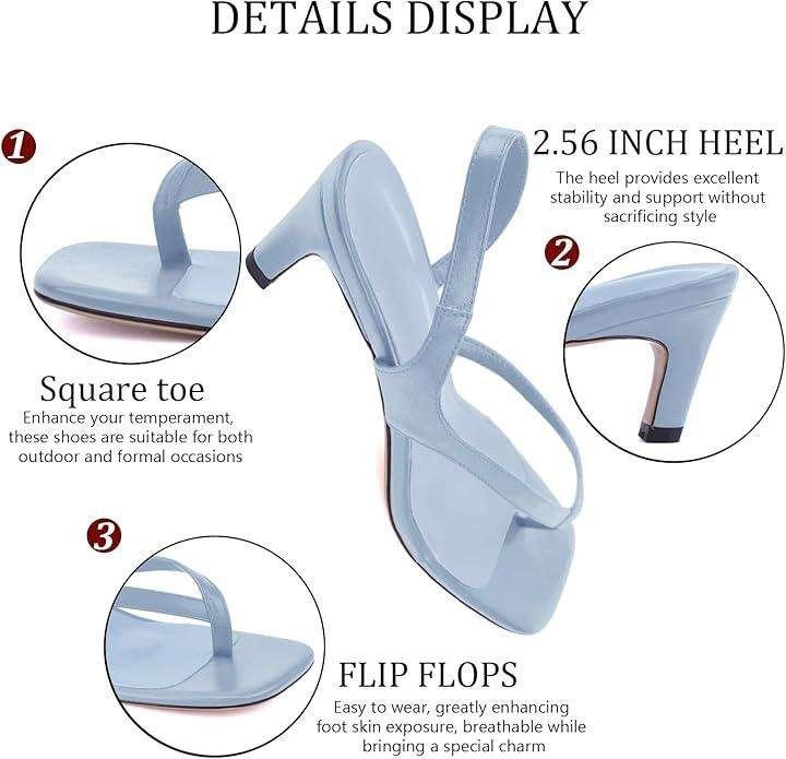 Women's Kitten Heel Flip Flops Open Toe Low Heel Beach Shoes Spaghetti Strap Square Toe Sandals